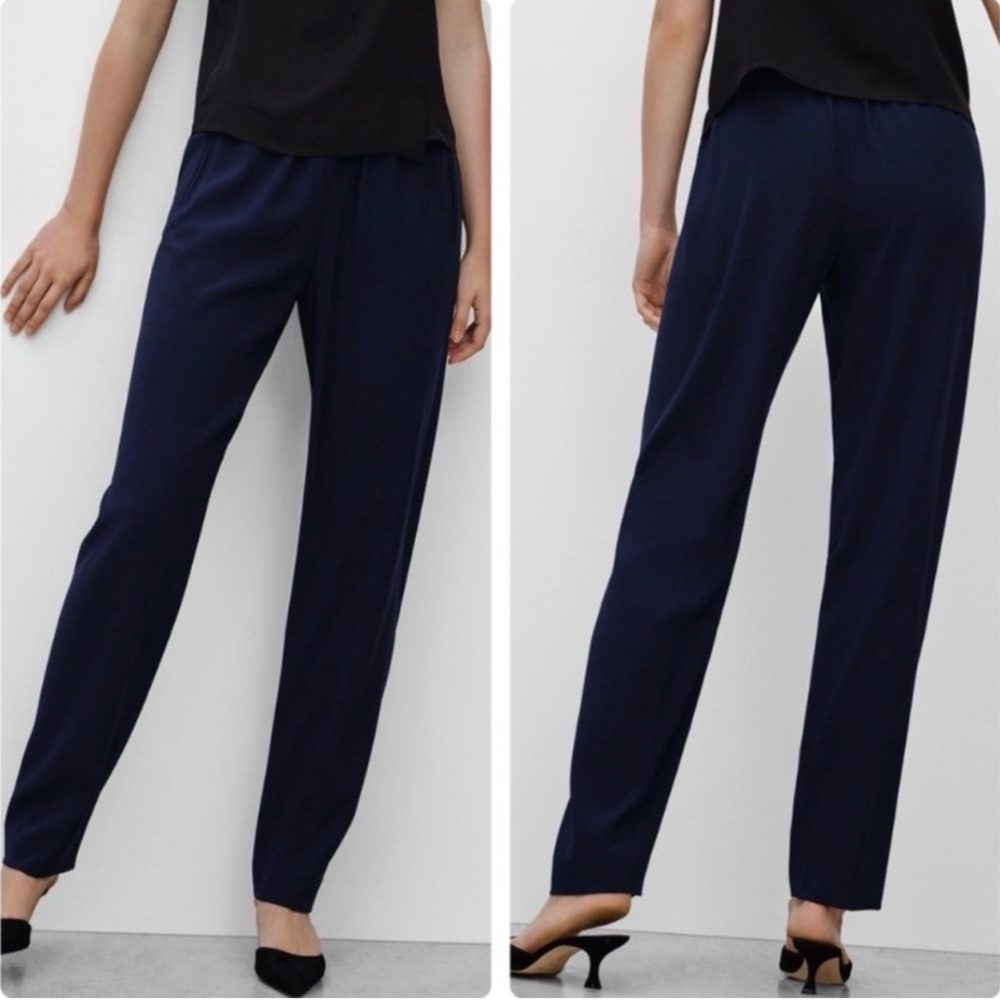 Artizia Babaton Ansell High Rise Elastic Waist Relaxed Leg Trouser Pants Navy XS